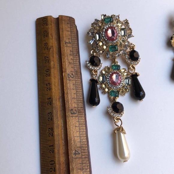 Chandelier Statement Earrings with Faux Gems, Pearls, and Diamonds - Picture 5 of 5